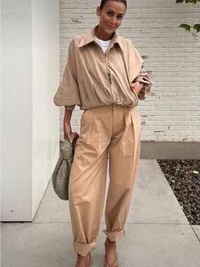 Anthropologie Maeve Beige High-Rise Wide Leg Pants